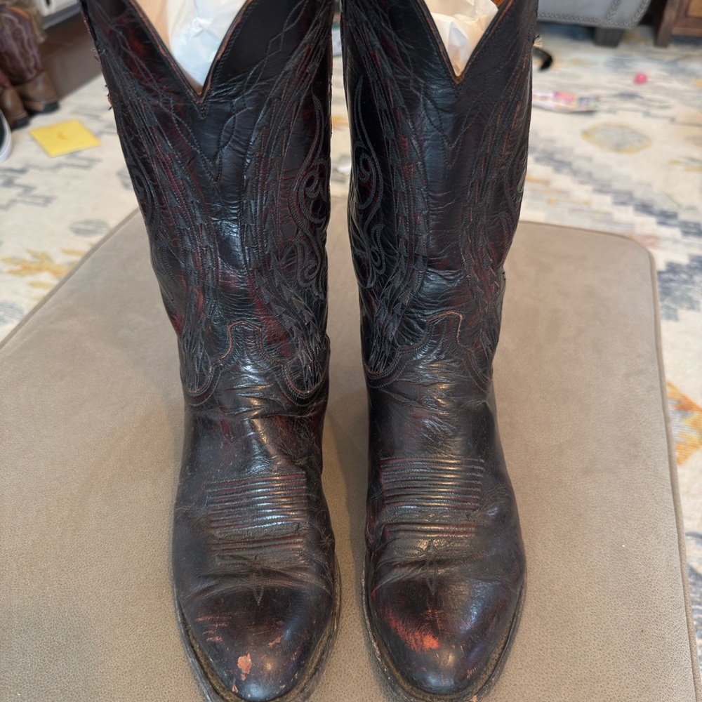 Lucchese 1883 Black and Red Western Cowboy Boots
